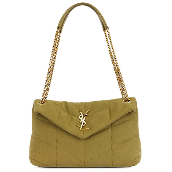 Saint Laurent Handbags - Saint Laurent Small Puffer Chain Fir Green Gold YSL Logo Shoulder Crossbody Bag